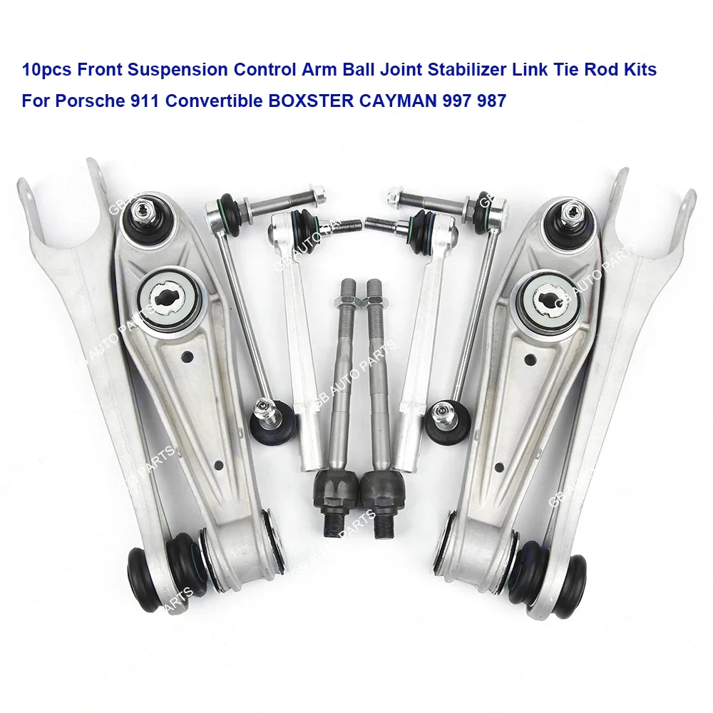 

10X Front Suspension Control Arm Ball Joint Stabilizer Link Tie Rod Kits For Porsche 911 Convertible BOXSTER CAYMAN 997 987