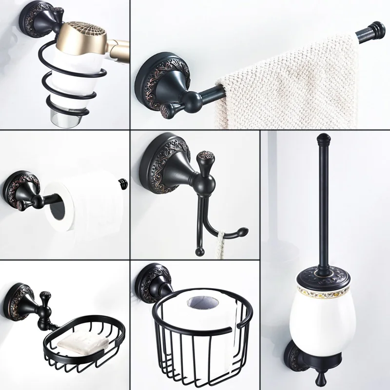 black brass acessorios do banheiro conjunto de 01