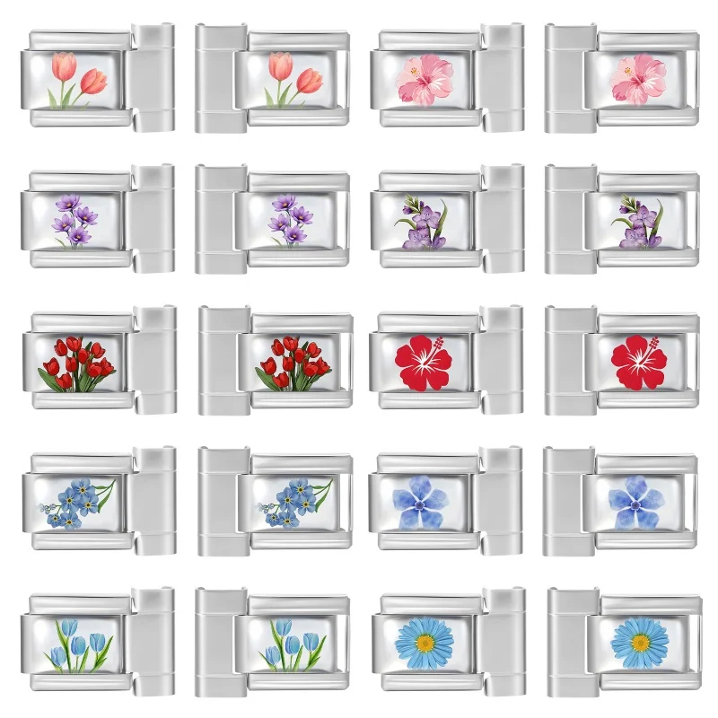 Tulip Rose Flowers Cherry Watch Connector Linker Bridal Jewelry Stainless Steel