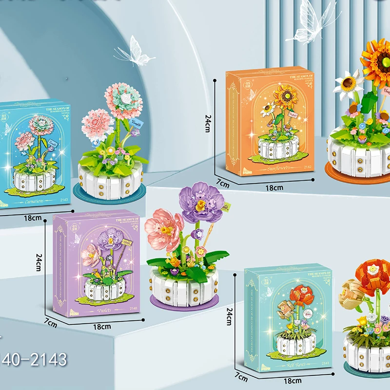 

Small building blocks, violet, sunflower, children's assembly, immortal flowers, rose ornaments, men's and girls' gift toys