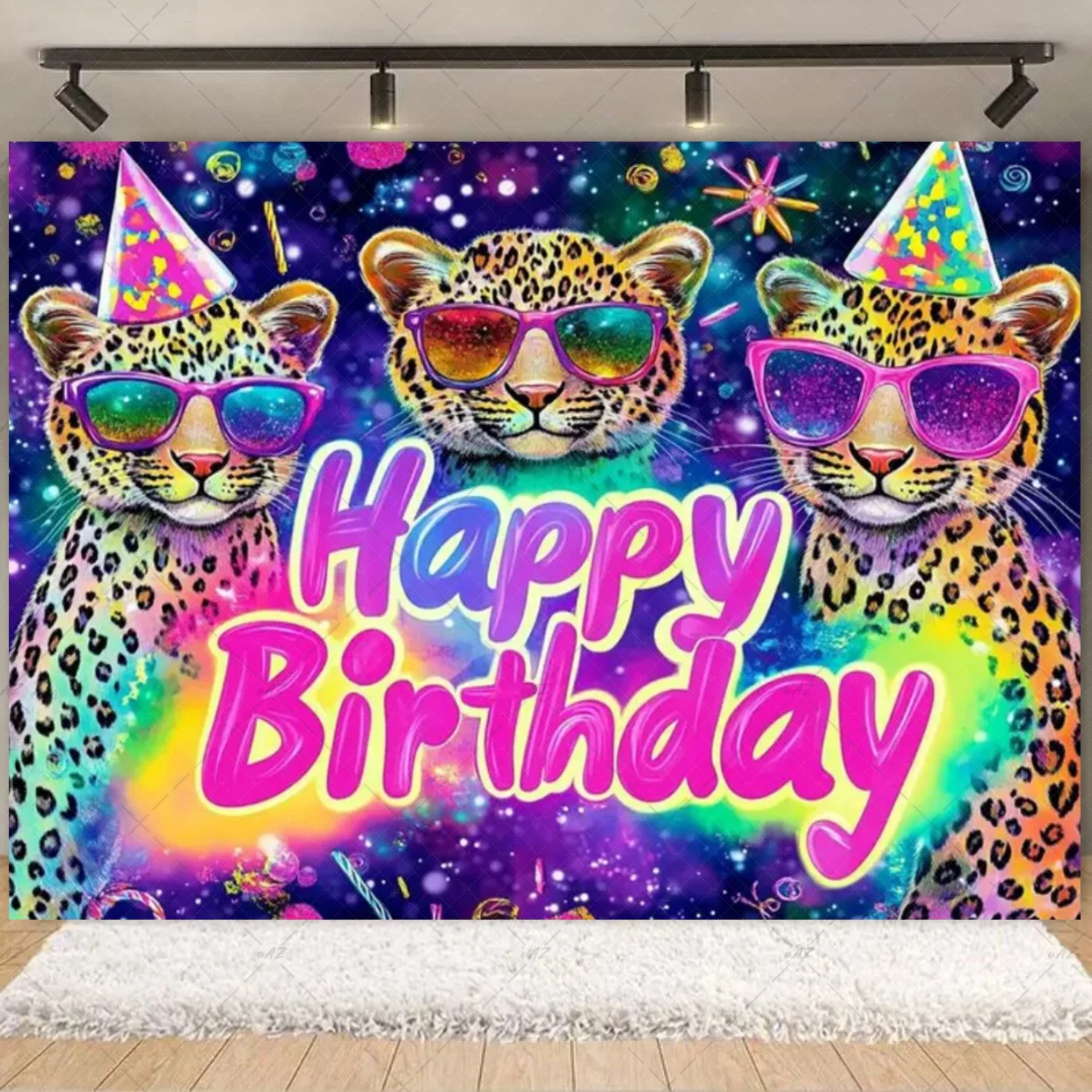 Goldener glänzender Leopardenmuster-Hintergrund, Geburtstag, bunter rosa Leopardenmuster, Partydekoration, Fotografie-Hintergrund, Geschenke für Mädchen und Jungen – Detail 7