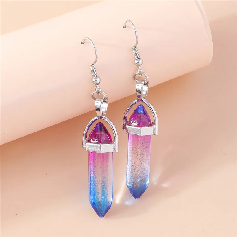 Aihua Bunte Natürliche Sechseckige Säulen-Steinohrringe Bullet Stone Heilende Reiki-Kristall Hängeohrringe Party-Schmuck Geschenke – Detail 23