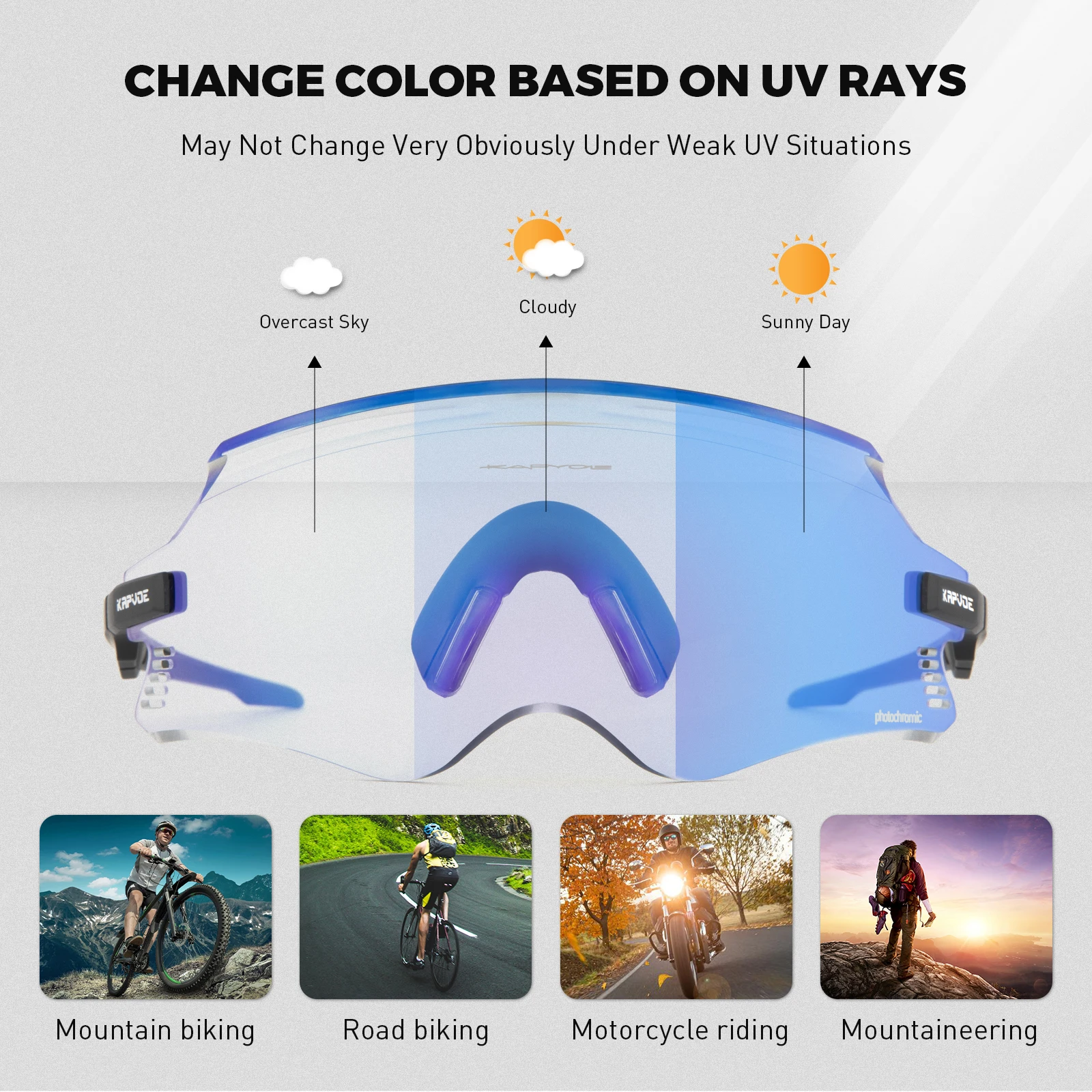 Kapvoe Photochromic Ŭ ۶ UV400 Ŭ Ȱ ߿  Ȱ   Ȱ MTB   