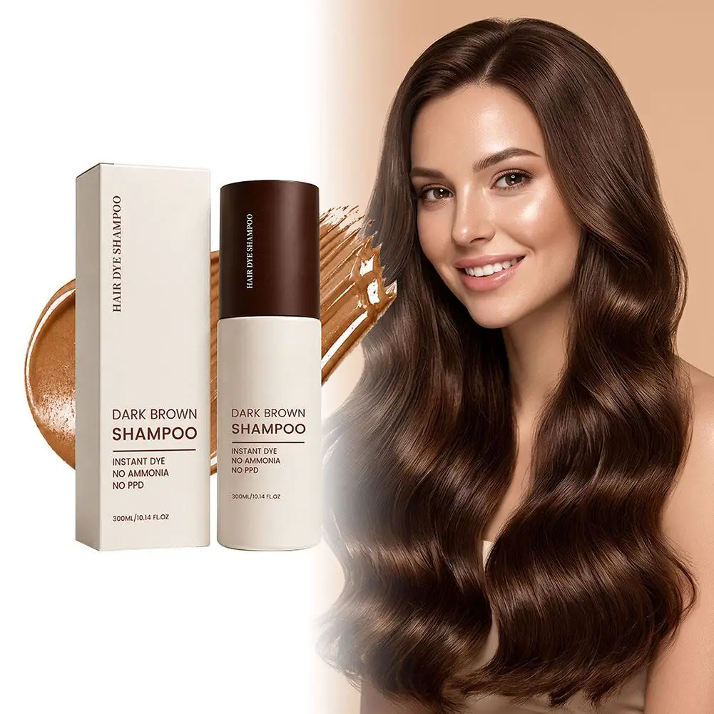 Natural Professional Hair Color Shampoo - Ammonia & PPD-Free Instant Brown Dye, 300ml