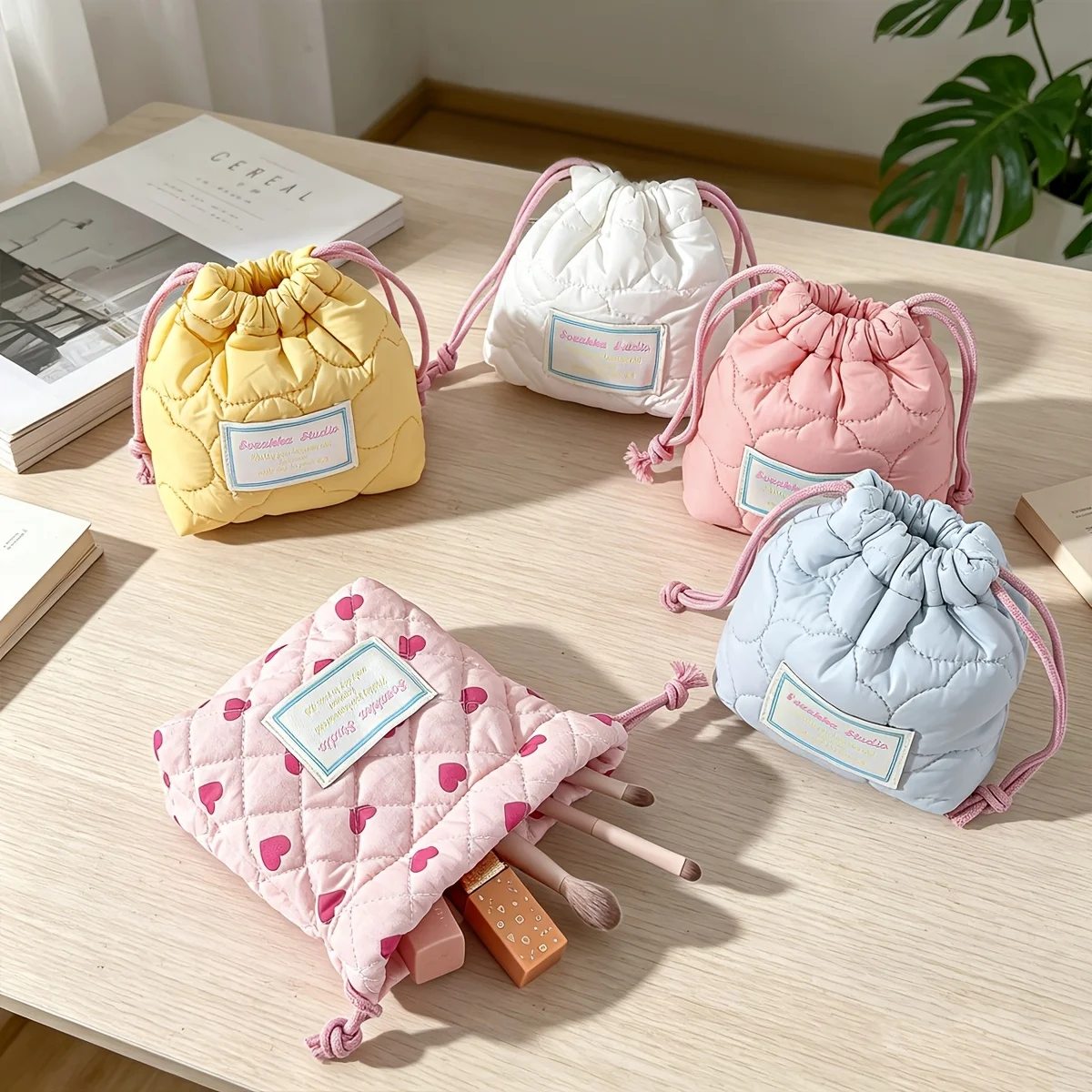 Macaron-Colored Quilted Travel Bag: Versatile & Soft Organizer