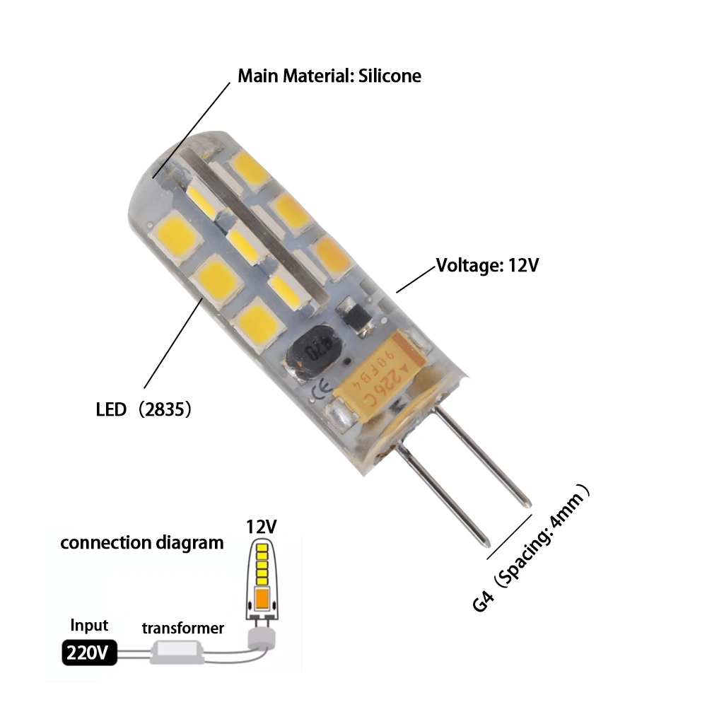 실내/실외 조명용 G4 LED 12V 2835 SMD 전구 저전압 교체 광원 10개