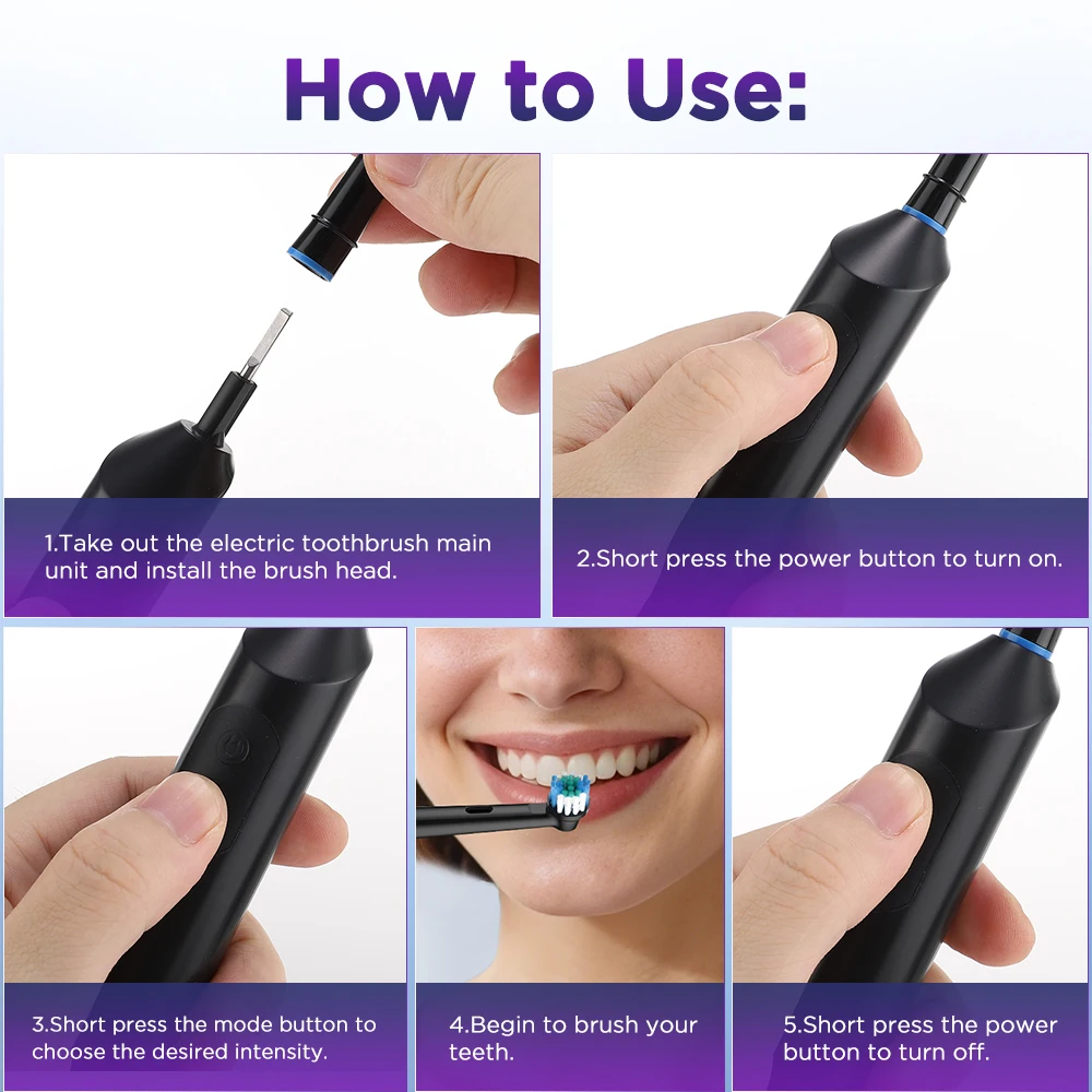 Rotating Electric Toothbrush 5 Modes USB Fast Rechargeable Rotary Electric Toothbrush Timer Travel Case and 4 Brush Heads
