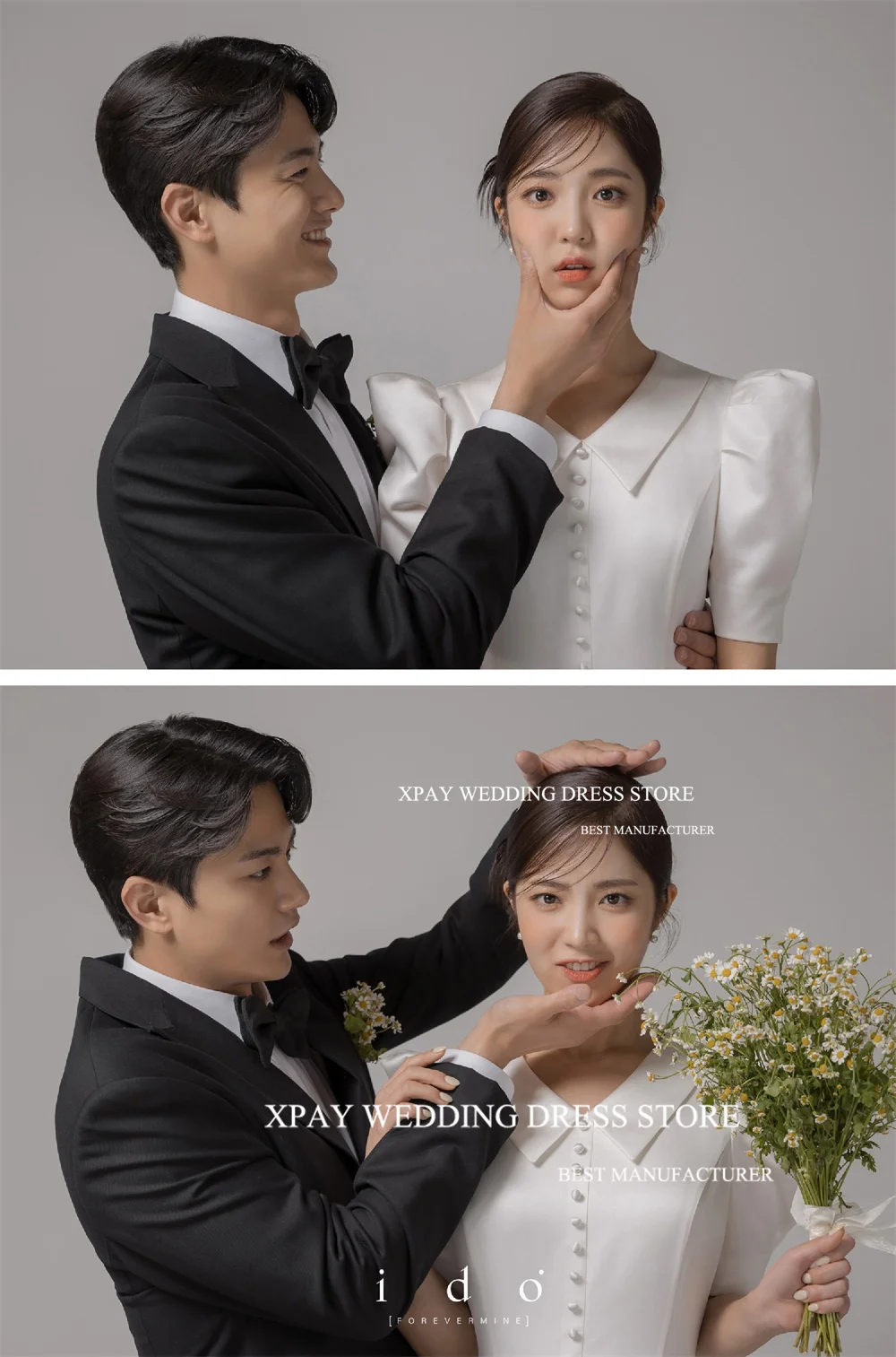 XPAY V Neck Simple Korea Wedding Dresses Short Lantern Sleeves Bridal Gowns Customised Floor Length Satin A Line Bride Dress 3