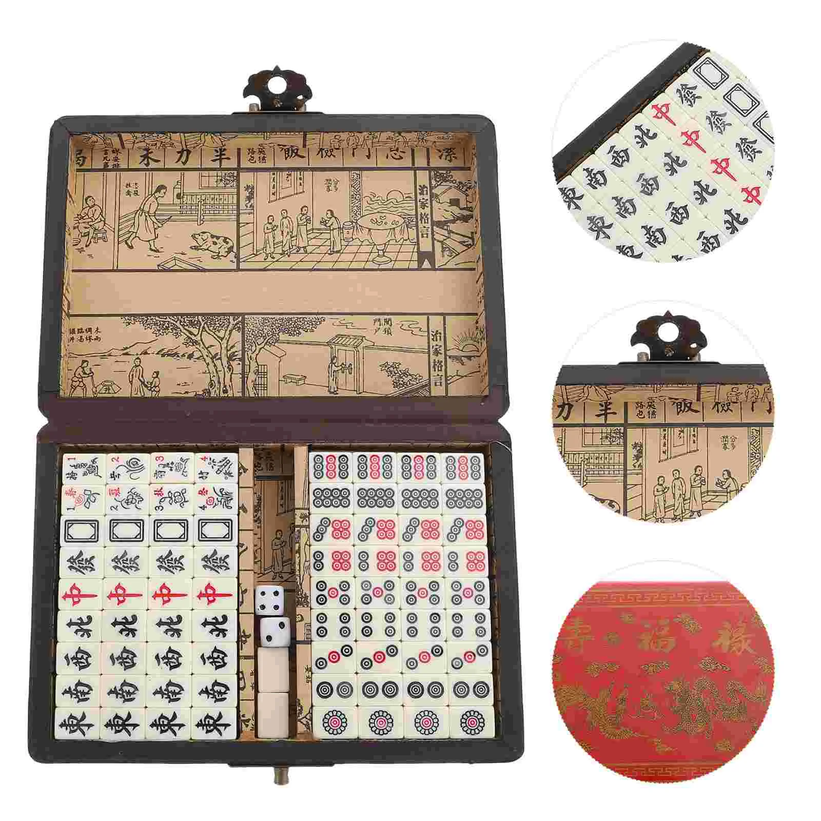 

1 Set Chinese Mahjong Game Set Poratble Mahjong Plaything for Travel Camping