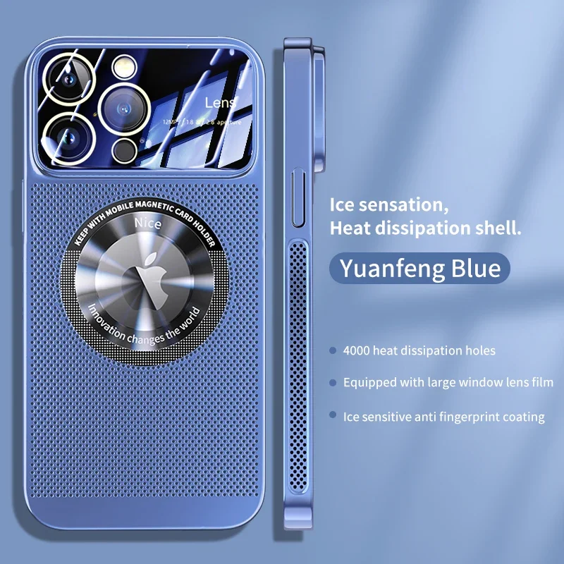 Plated Mesh Glass Lens Heat Dissipation Magnetic Phone Case with Enlarged Logo