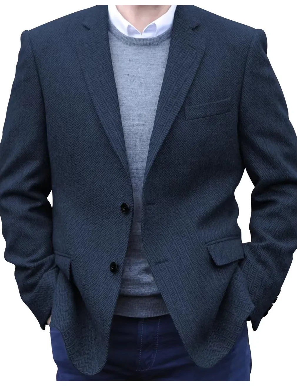 Premium Men's Suit Brown Blazer Prom Tuxedos Herringbone Tweed Single Breasted Formal Bussiness Jacket for Wedding(Only Coat) 5