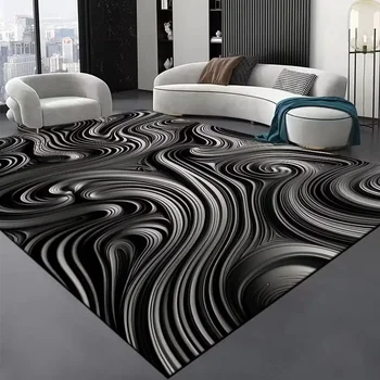 Luxury Black Stripe Area Rug 1