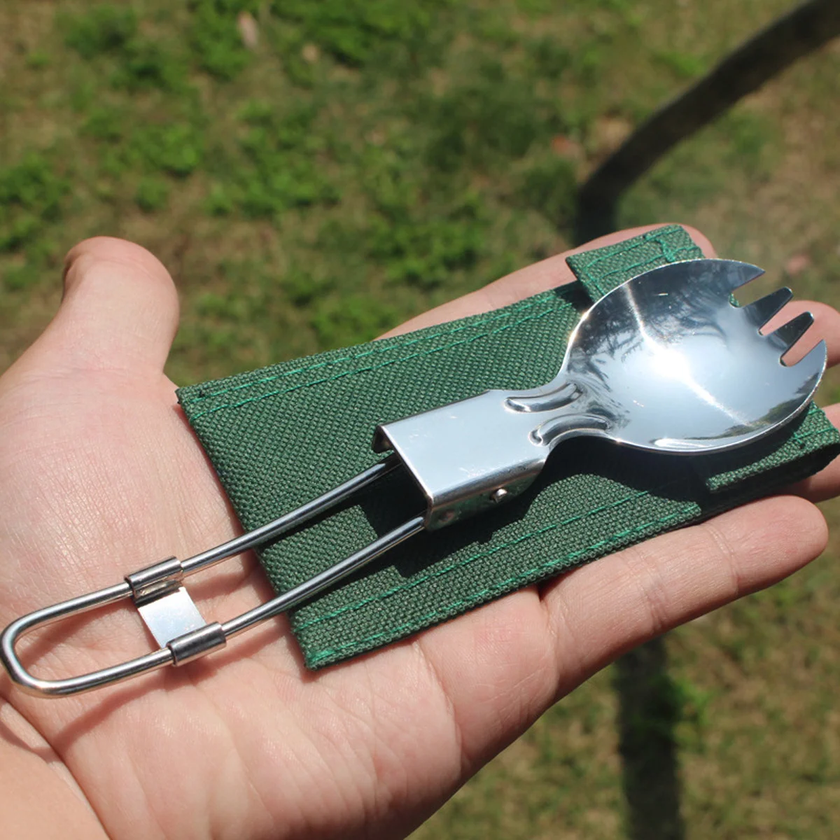 1pc-Titanium Folding Spork Outdoor Camping Supplies