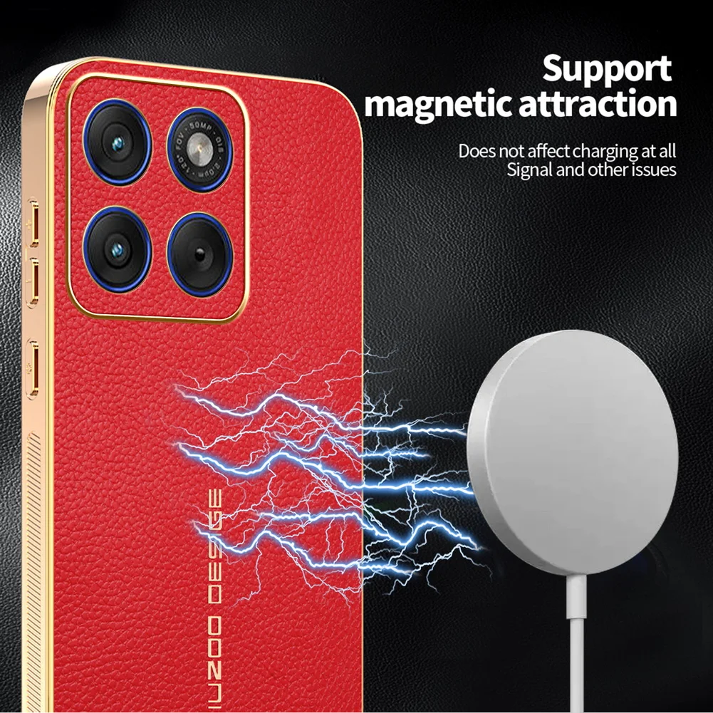Elegant Lychee Leather Electroplated Frame Phone Case Cover