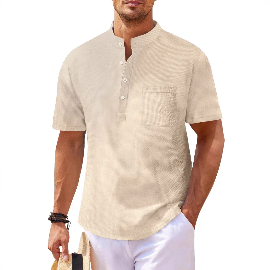 Men Casual Cotton Linen T-Shirt Pure Color T Shirts for Men Streetwear Beach Tops Tees Breathable Short Sleeve Shirt Vintage