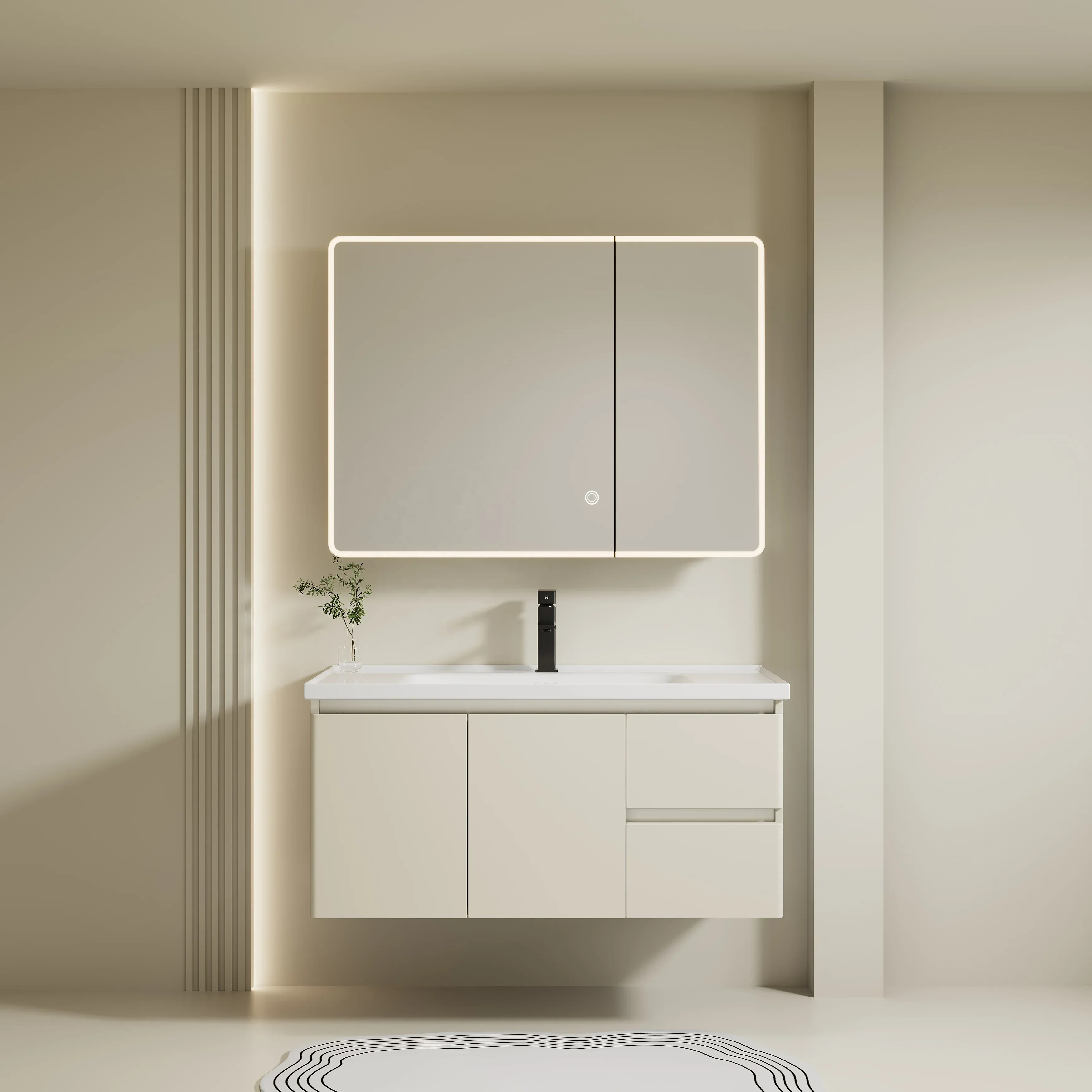 Modern Bathroom Furniture PVC Bathroom Vanity Cabinet Hotel 3 Years Corner Triangle Mirror Wash Basin Cabinet Triangle 23-25 In