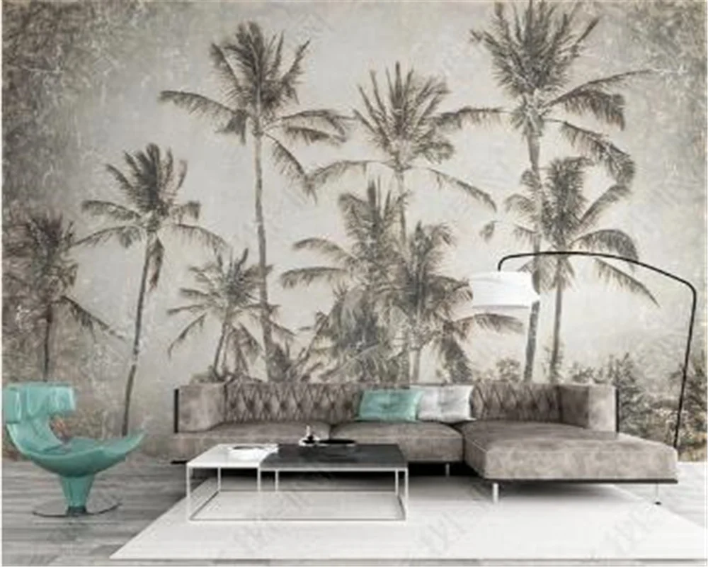 

Milofi Customizes a large 3D Nordic tropical plant coconut tree hand-painted TV background wall mural