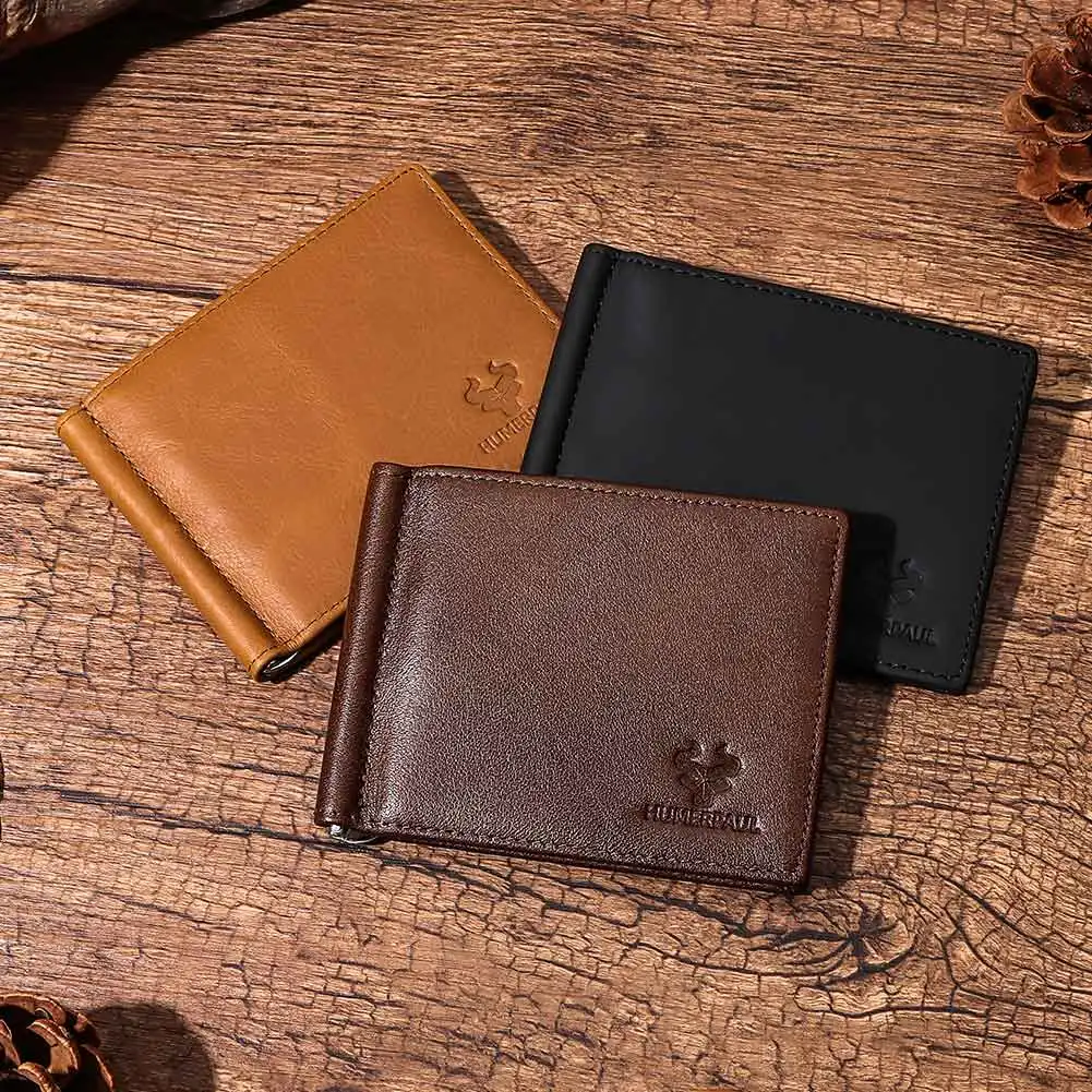 Leather Wallet Mens Slim with Money Clip RFID Blocking Credit Card Holder