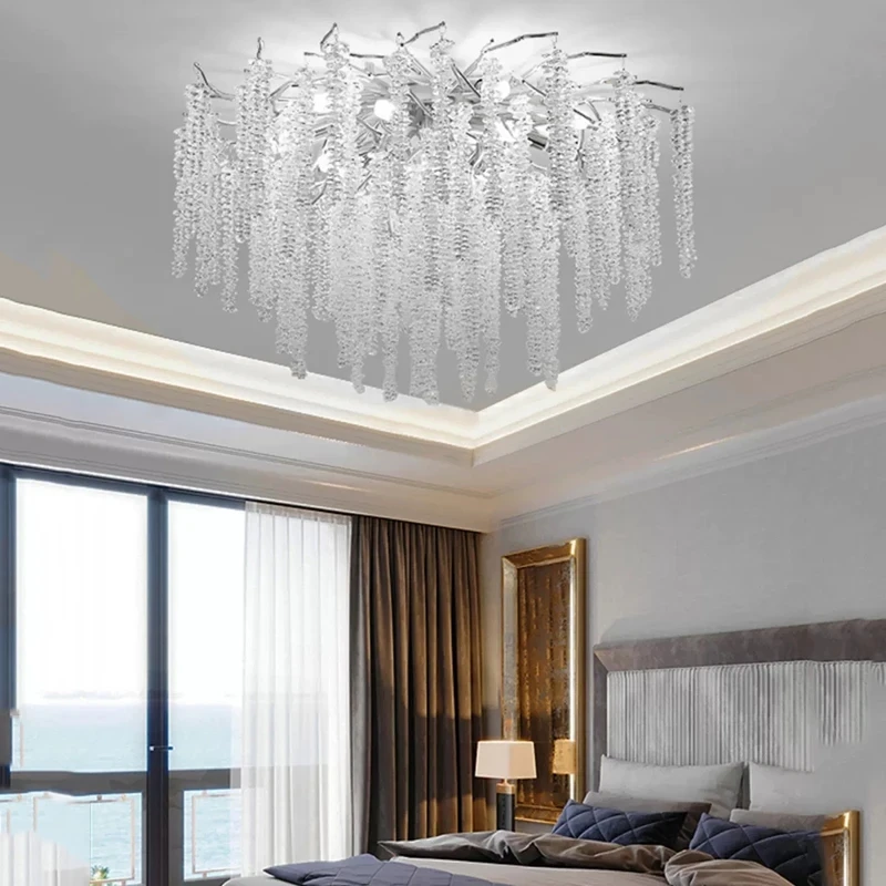 Chrome Round Crystal Led Ceiling Chandelier Light For Bedroom Living Room Dining Kitchen