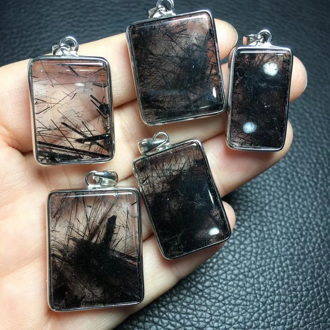 

1pcs Natural Black hair crystal square brand pendant