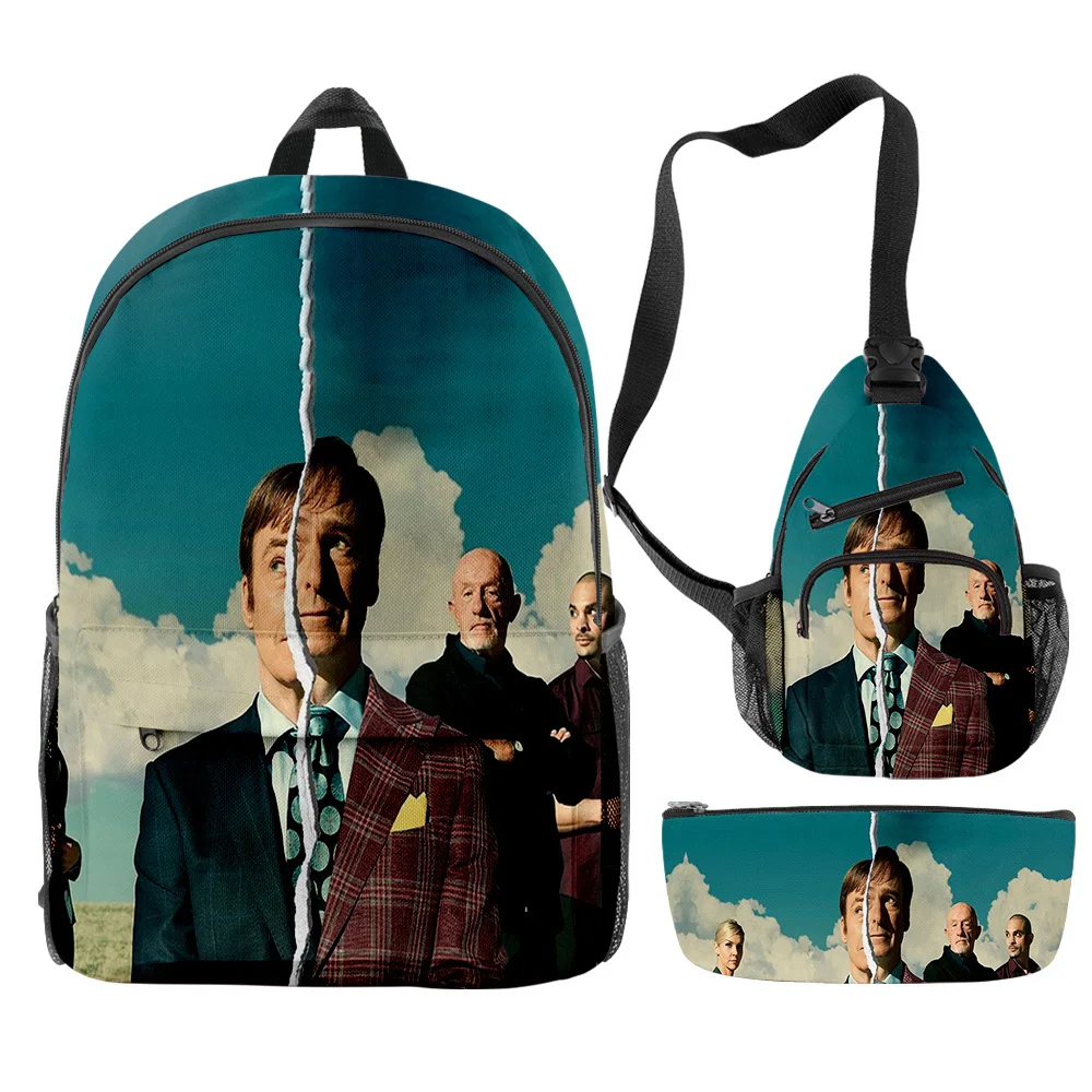 Popular Better Call Saul TV Series 3D Print 3pcs/Set pupil School Bags Trendy Travel Laptop Backpack Chest Bag Pencil Case