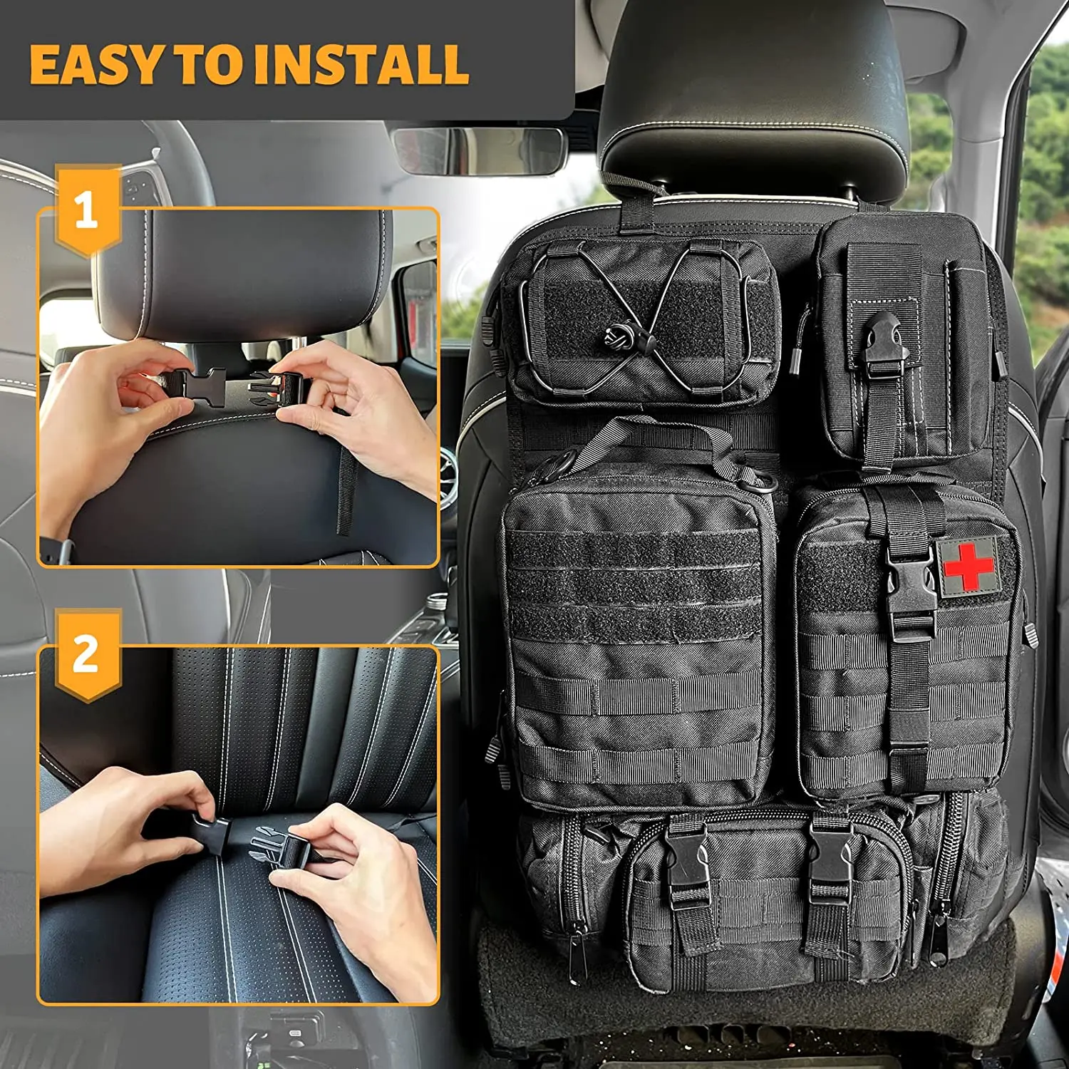MAIKER Tactical Car Seat Back Organizer, Upgrade Tactical Vehicle Panel  Organizer with Detachable Molle Pouch, Universal fits AliExpress