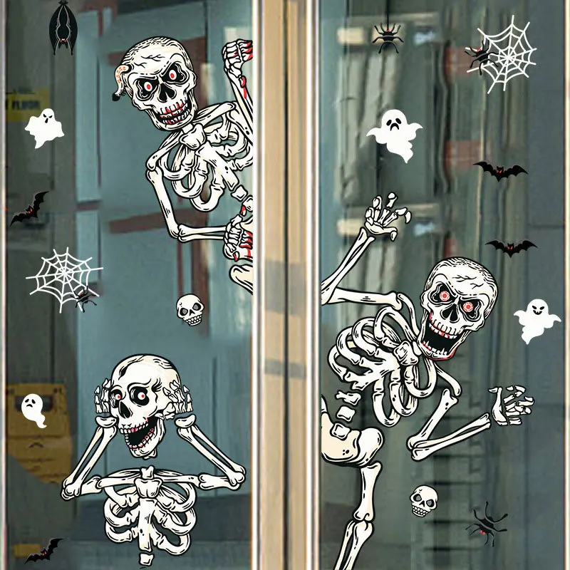 Halloween Skeletons Window Clings Skull Ghost Window Stickers Decoration For Spooky Home Glass Wall Haunted House Party Supplies - 15
