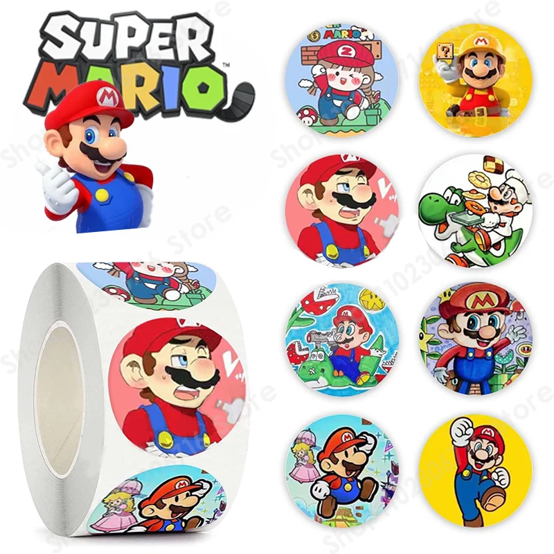 

New 2023 Super Mario Bros. Sticker Cartoon Doodle Laptop Water Cup Decorative Sealed Sticker Reusable Roll Sticker Kids Toy Gift