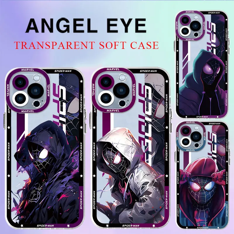 Marvel Spiderman Cool Bumper Cover Case Per Apple Iphone Se 13 Pro Max 8 12 Mini Xr X Xs 7 6S 15 Plus 11 14 Pro Silicone Trasparente