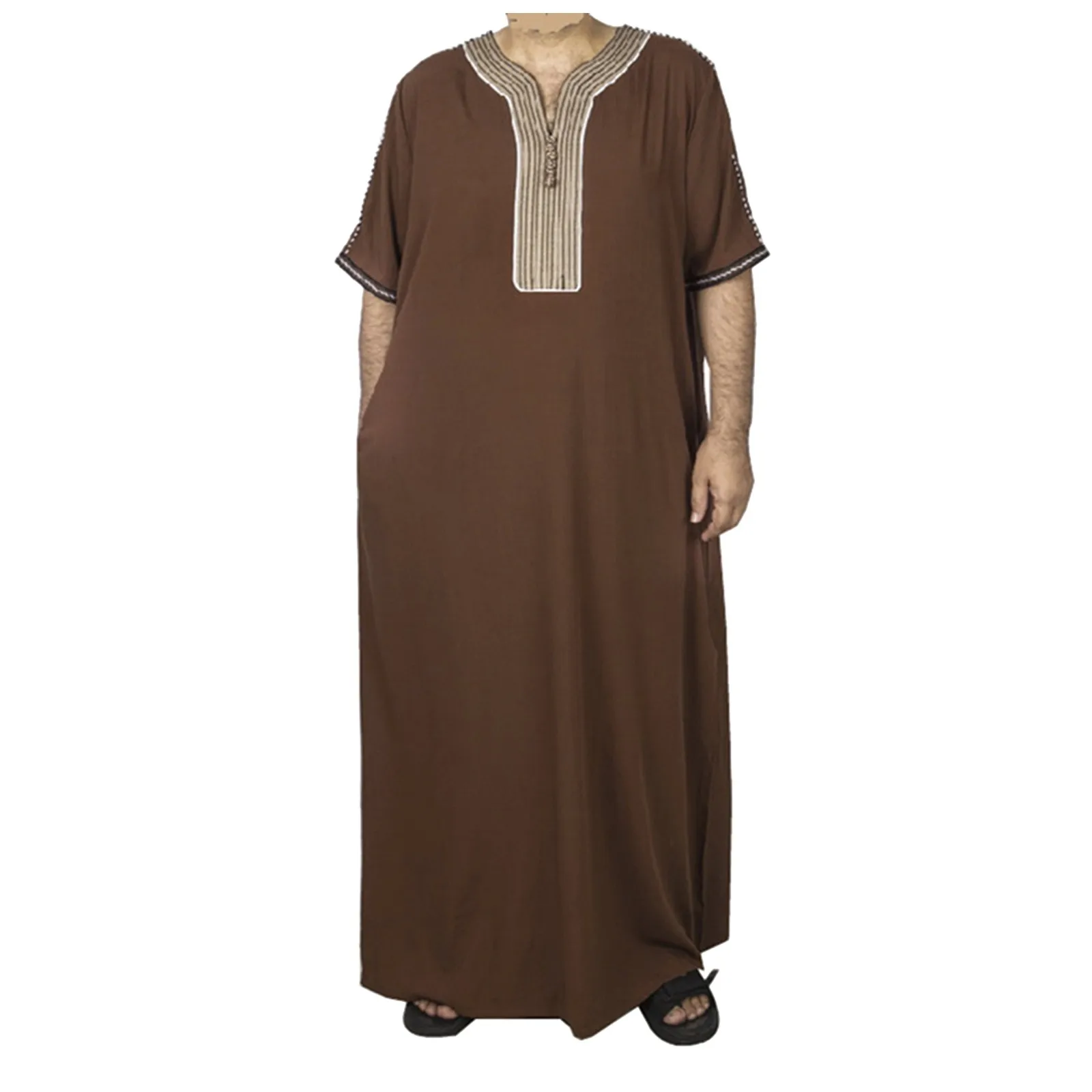 

Летняя мусульманская Мужская Jubba Thobe, однотонная женская Средняя одежда, саудовская мусульманская рубашка с воротником-стойкой, исламский арабский кафтан, мужские халаты