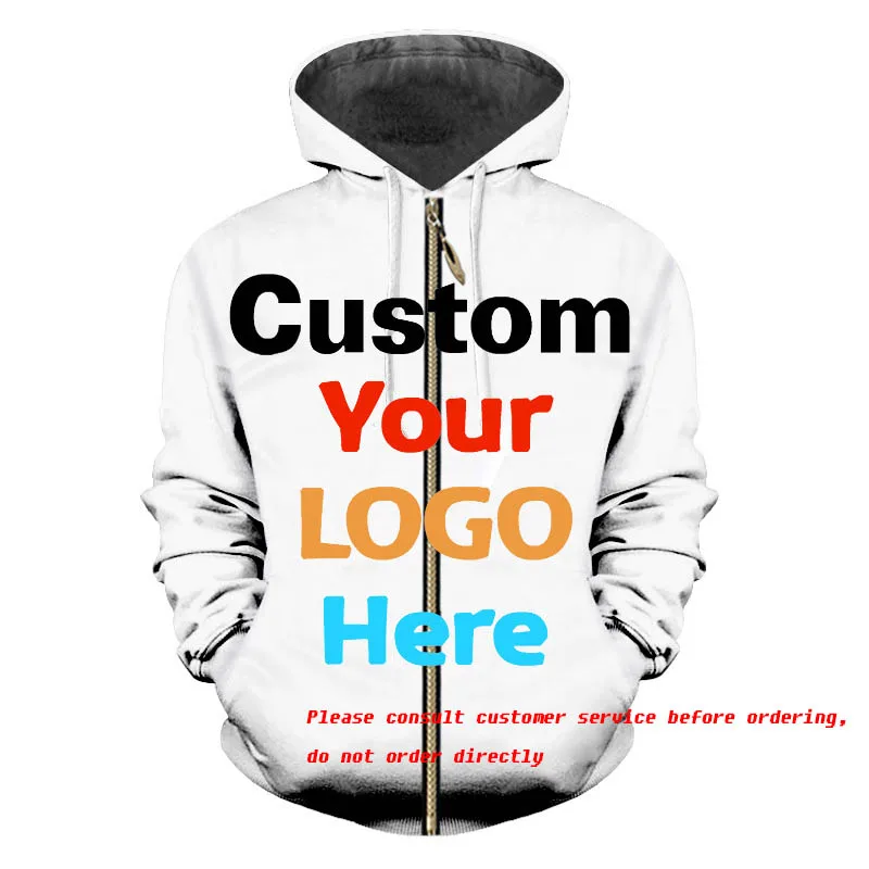 

New DIY 3D Printed Zip-up Hoodie Men Women Fashion Casual Tops Customize Streetwear Hoodies Personality Custom Zipper Pullovers