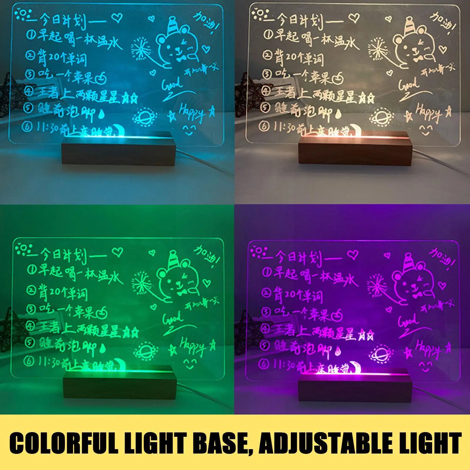 노트 메시지 보드 야간 조명 쓰기 글로우 메모 아크릴 순간 보드 선물 램프 사진 조명 룸 Led 장식 데일리 홀더 W P8F3
