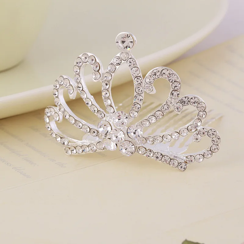 Mini Tiara Hair Combs Princess Crown Wedding Hair Accessories For Girls Fairy Silver Color Crystal Hairpins Bride Hair Jewelry
