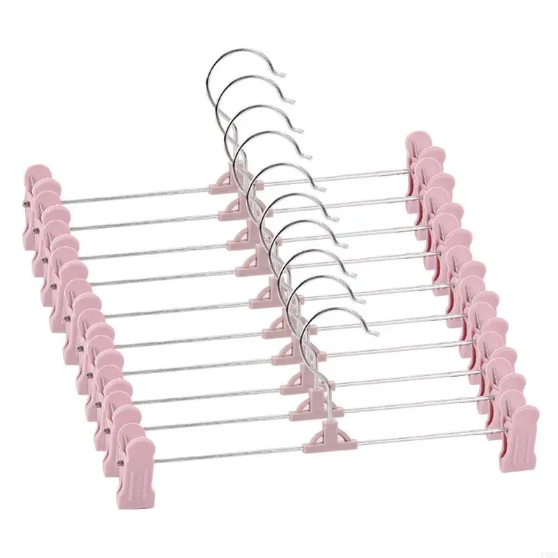 L8RF 10 Pcs Practical Plastic Pants Hanger with 2 Adjustable Clips Anti-Rust Hook 2