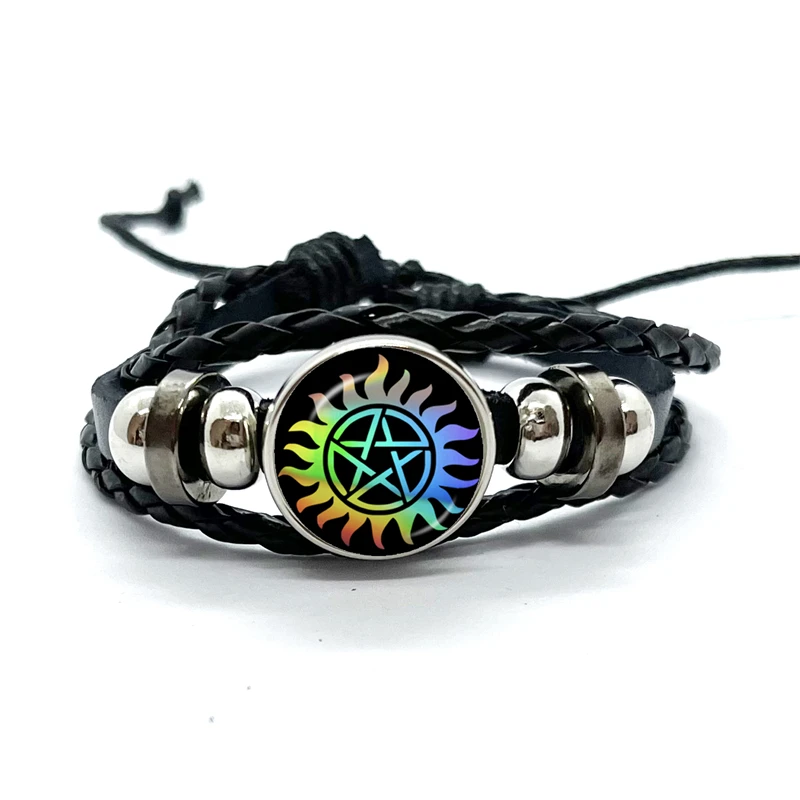 2023 New Supernatural Sign Leather Bracelets Sam Dean Multilayer Braided Bracelets Bangles Handmade Jewelry Gifts 4
