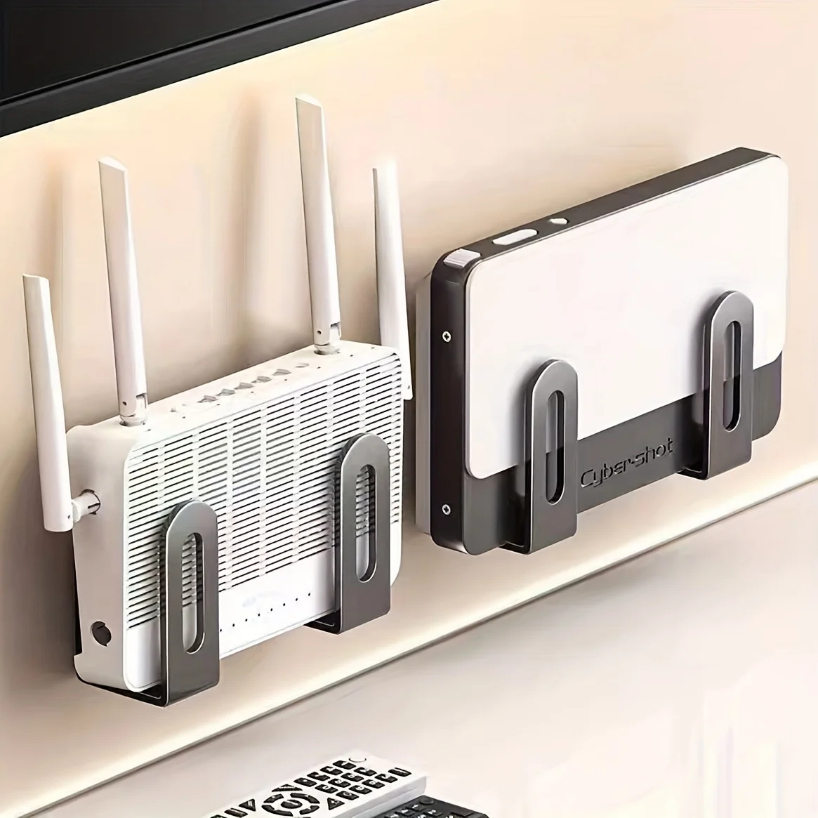 4-Pack Wall-Mounted Router Rack, Gunmetal Gray Router Holder, No-Drill ...