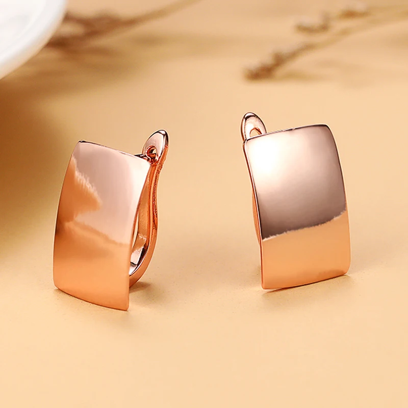 Huitan Square Earrings for Women Rose Gold Color Metallic