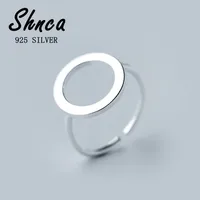 Punk Geometric Pure 925 Sterling Silver Hollow Round Circle Open Rings For Women Girl Anillos LR067 1