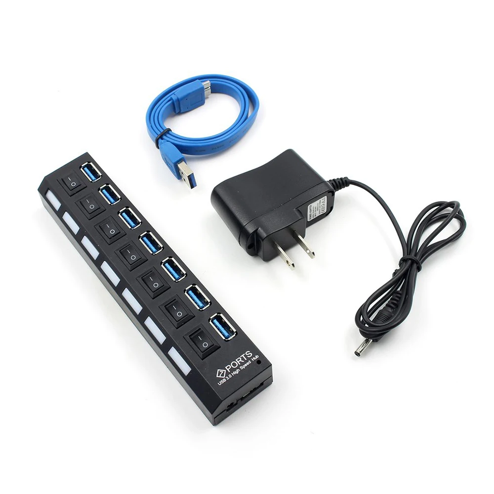 3.0 허브 USB 허브 3.0 멀티 USB 분배기, 4/7 포트 다중 확장기, PC용 스위치 포함 전원 어댑터, USB3 허브
