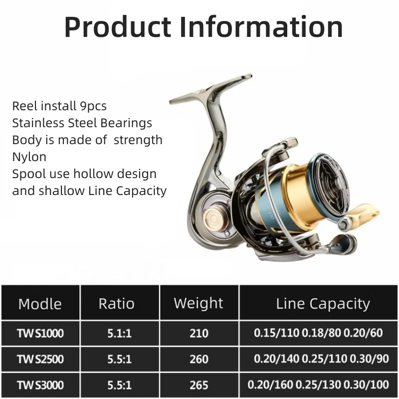 Spinning Reel Mavllos Chaser Trout Spinning Reel Drag Power 15Kg Ratio 5.1:1 Ultra Light Shallow Spool Bass Snapper Fishing Rod
