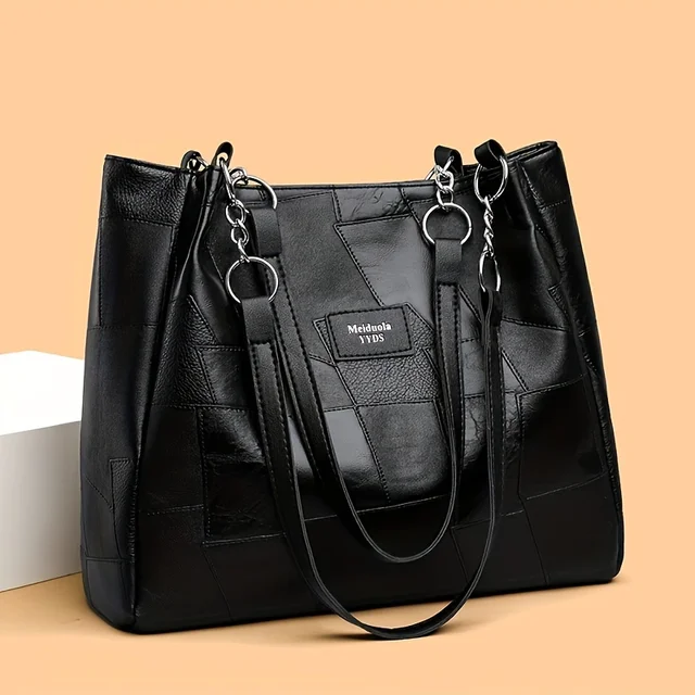Fashionable Women's Shoulder Bags Large Capacity Tote Bag Leather Check Pattern Handbags Shopping