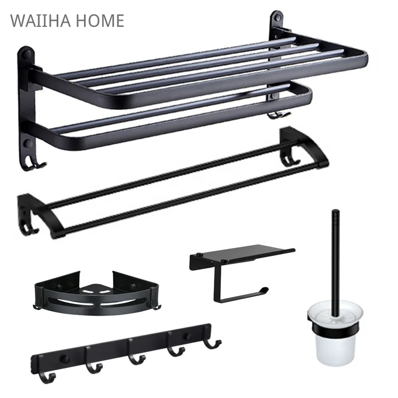

50CM Bathroom Towel Shelf Hanger Bathroom Corner Organizer Accessories Perforated Shower Bath Shampoo Storage Rack Hook