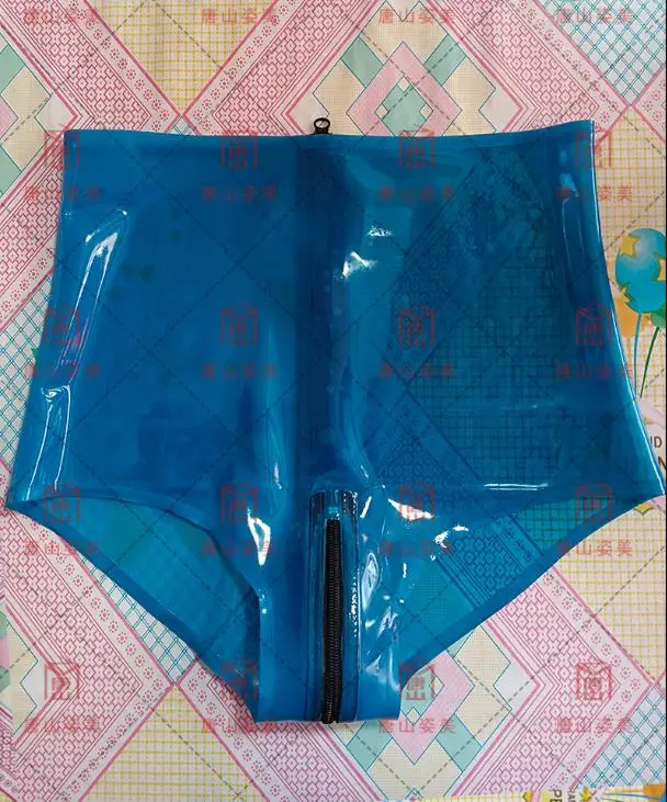 

Latex Rubber Women Boxer Transparent blue underwear crotch zipper customized