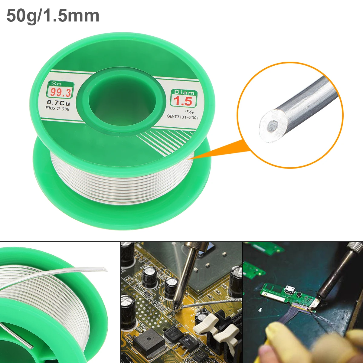 Welding Wires 50g 1.5mm Sn99.3 Cu0.7 Rosin Core Solder Wire with Flux and Low Melting Point Electric Soldering Irons uanme 50g box rosin for electric soldering iron soft solder welding fluxes scaling powder