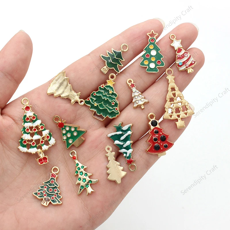 

10pcs Christmas Decor Pendant Snowflake Christmas Tree Elk Santa Claus Snowman Keychain Pendant Earings Diy Xmas Ornaments