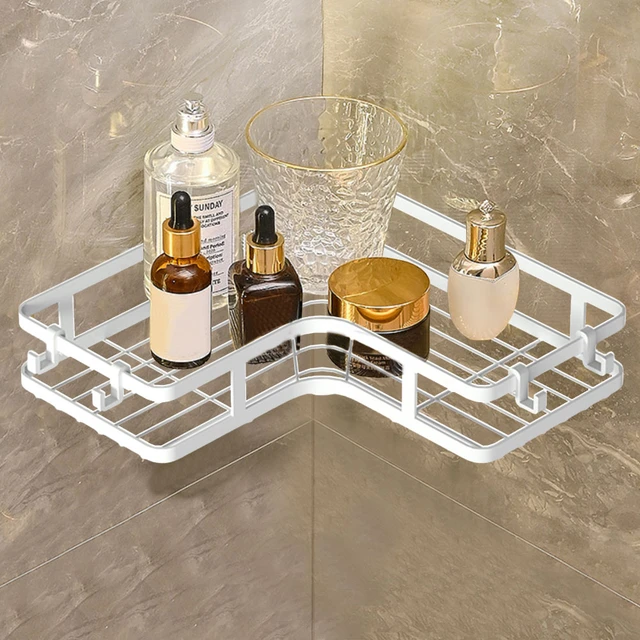 Shower Shelf Without Drilling Bathroom Corner Shelf Bathroom Shelf With 4  Hooks Rustproof Metal Shower Storage Basket Adhesive Wall Shelf (gold, 2  Tie