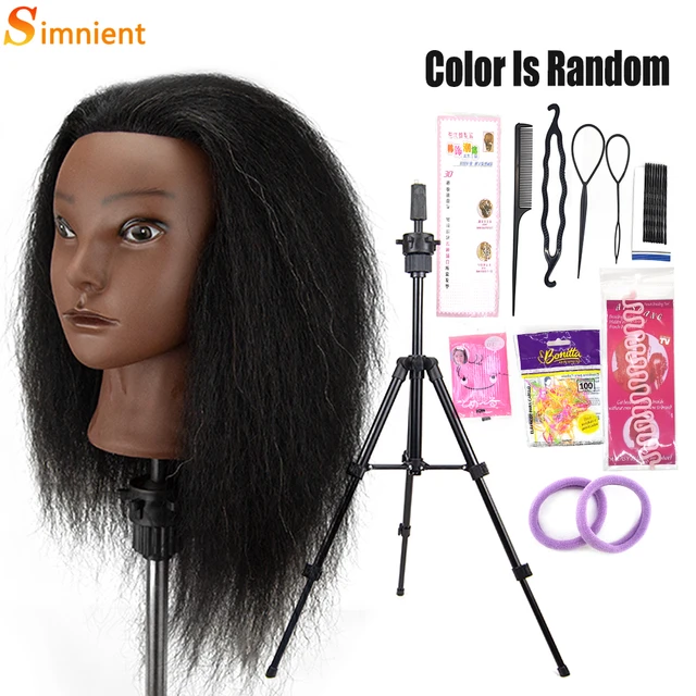 Tête de Mannequin africain 100%, tête de poupée pour formation de coiffeur, avec  trépied, cosmétologie, pour le tressage - AliExpress