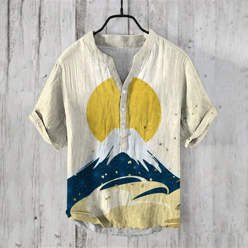 2024 Summer Man Small V-Neck Japanese Art Cat Art Print Shirt men's casual Retro shirts Stylish and comfortable top 6