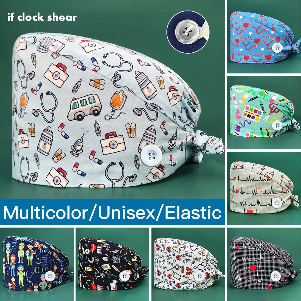 Cartoon Printing Nurse Hats Scrubs Women Hats Health Service Doctor Work Cap Adjustable Pharmacy Work Cap Pet Clinic Nursing Hat