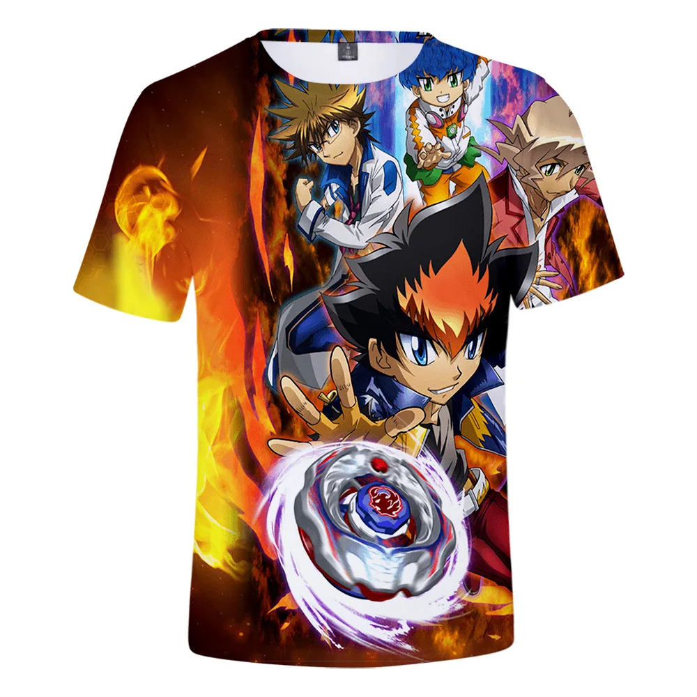 

Футболка Beyblade Burst с 3D принтом, летняя детская футболка с коротким рукавом и аниме, модная повседневная крутая уличная одежда, футболки большого размера, топы, футболки
